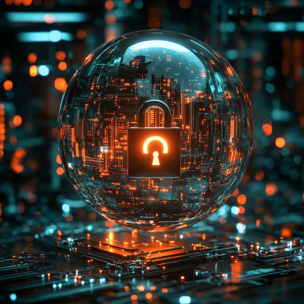 Digital shield protecting a secure website with encrypted code and firewall.